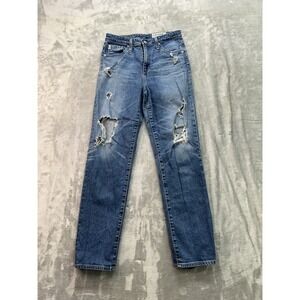 AG Jeans Womens Sz 27R Blue AG-ED Phoebe High Waisted Tapered Leg Distressed